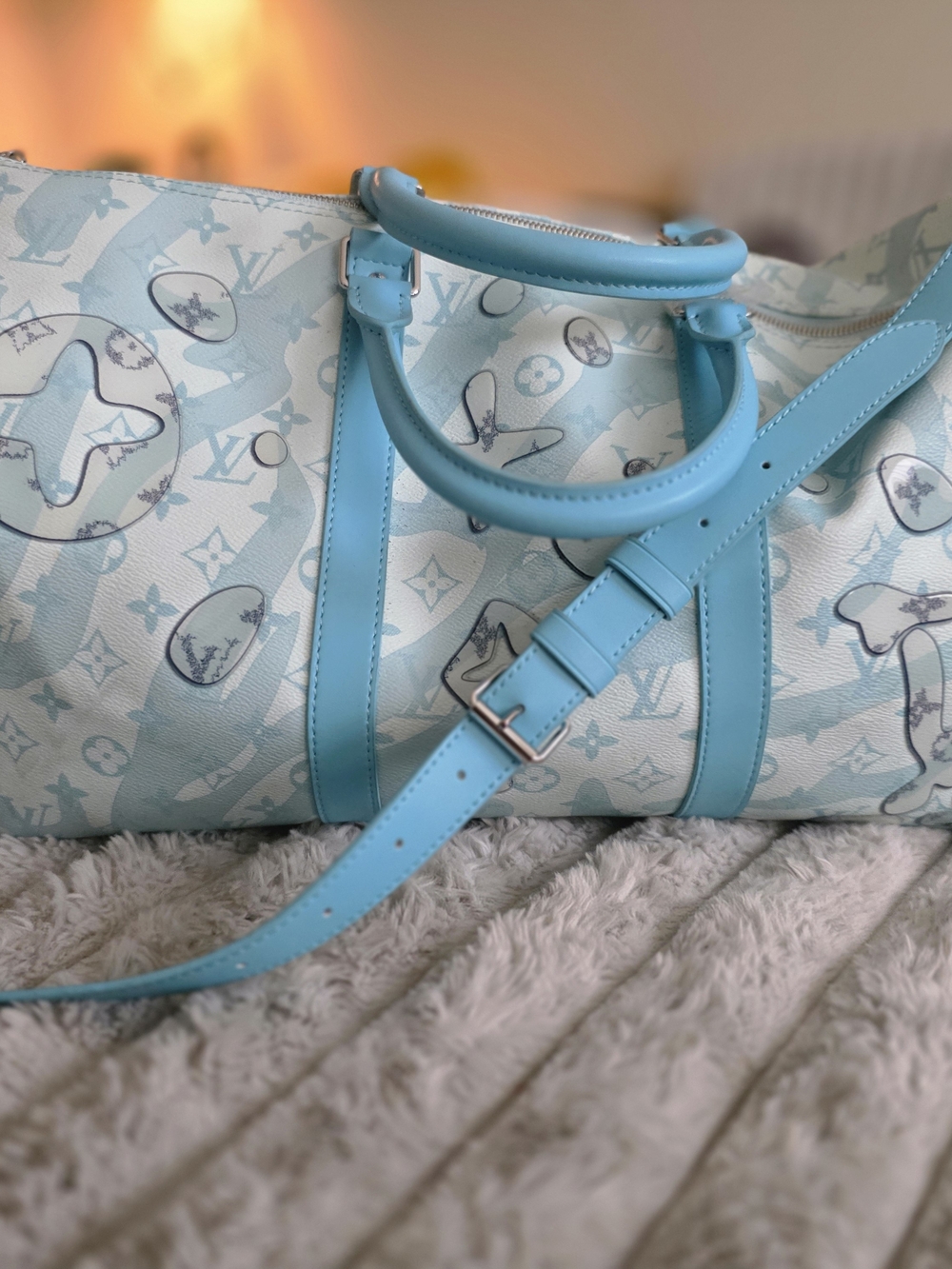 LV Light Blue Monogram Travel Duffel